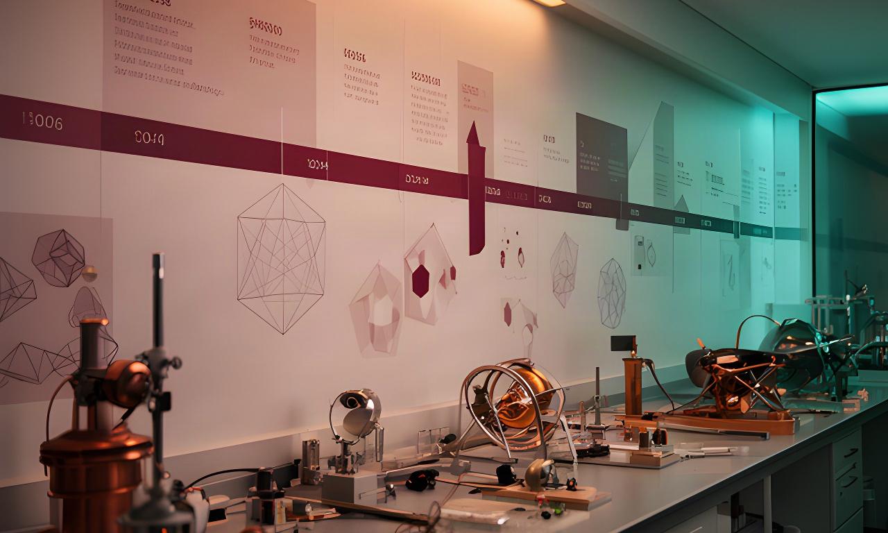 Parete del laboratorio con cronologia dei traguardi di G&R Risorse e strumenti di ricerca