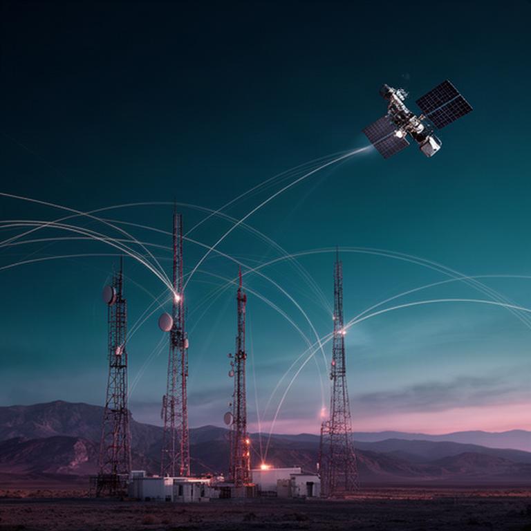 Antenne terrestri e collegamenti di comunicazione rivolti a un satellite in orbita
