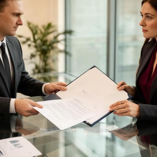 Consulente che esamina un accordo per il trattamento dei dati in una sala riunioni