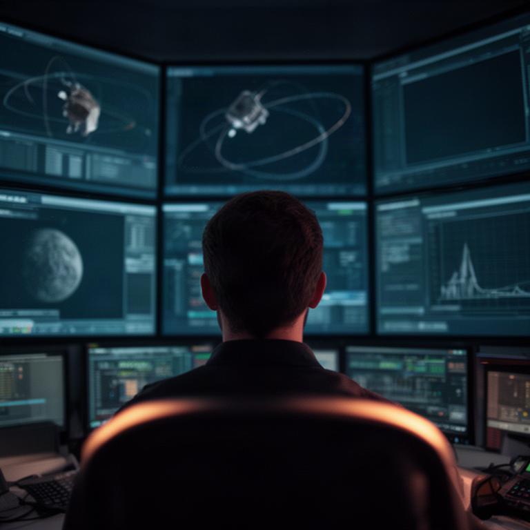 Console di controllo con dati di una missione di recupero materiali spaziali