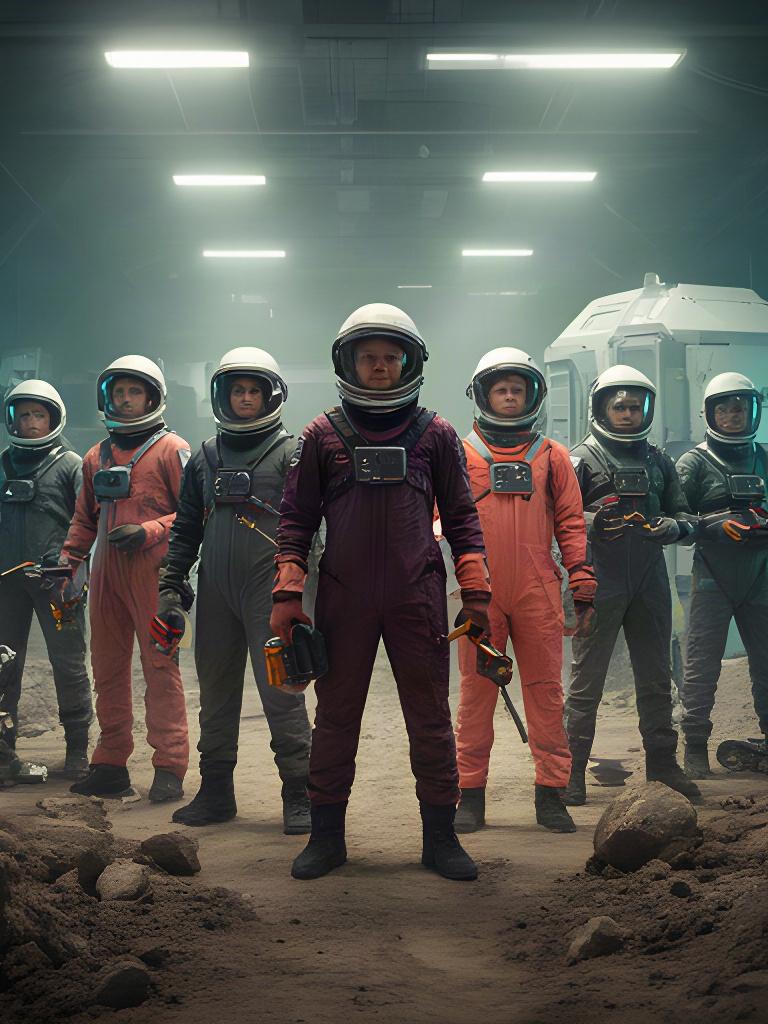 Squadra tecnica in formazione davanti a una simulazione di ambiente extraterrestre