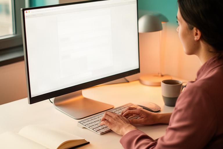 Professionista che scrive una richiesta su un computer in un ambiente di lavoro tranquillo